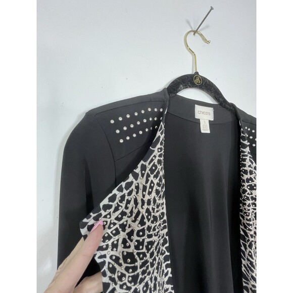 Chicos Cheetah Print Animal Stud Y2k Cardigan Blazer blouse 1 Top M 6 8 - Picture 4 of 10